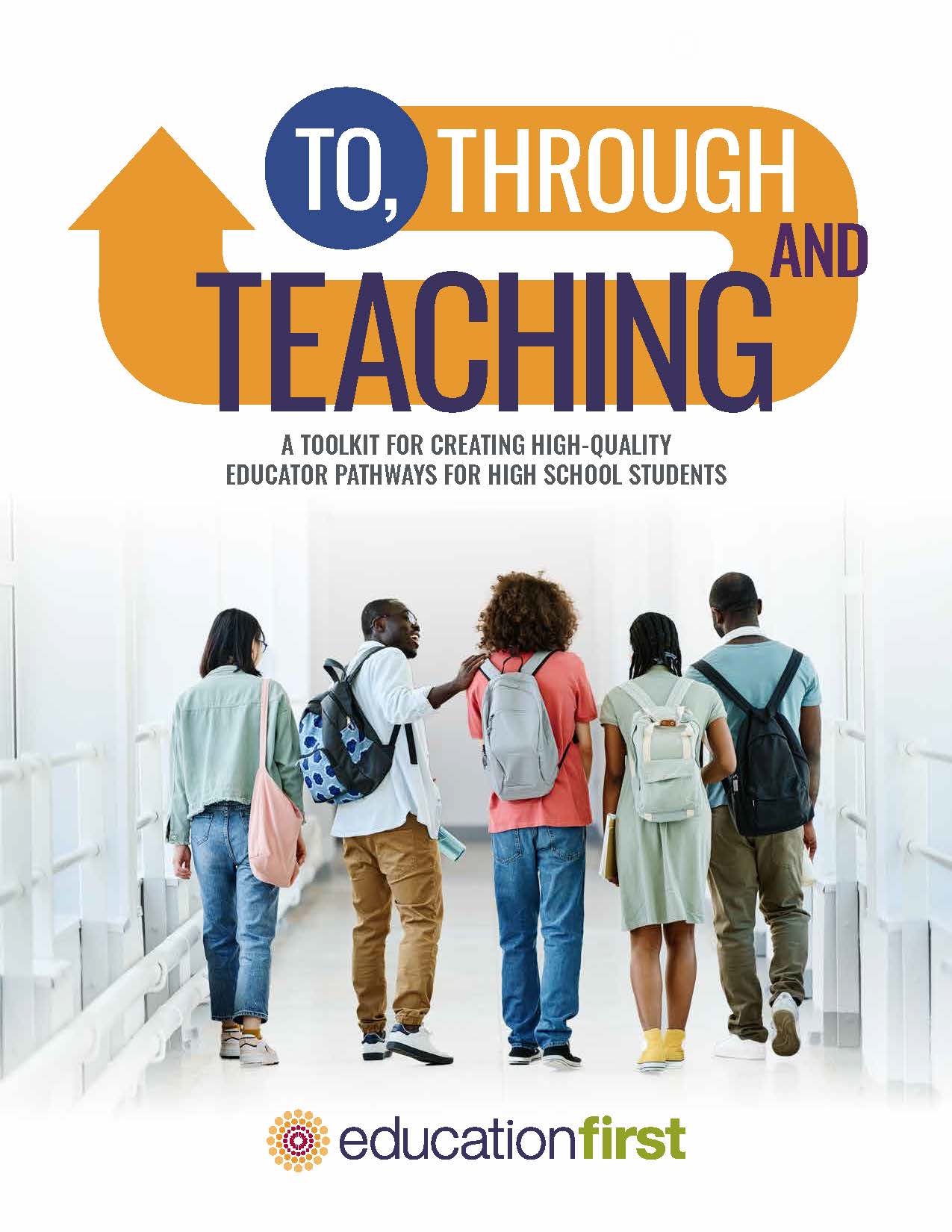 Publication cover with 5 students walking down a school hallway